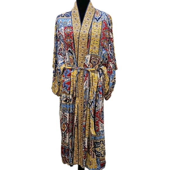 Haute Hippie Colorful Patterned Kimono Robe-Size Small - Picture 3 of 13